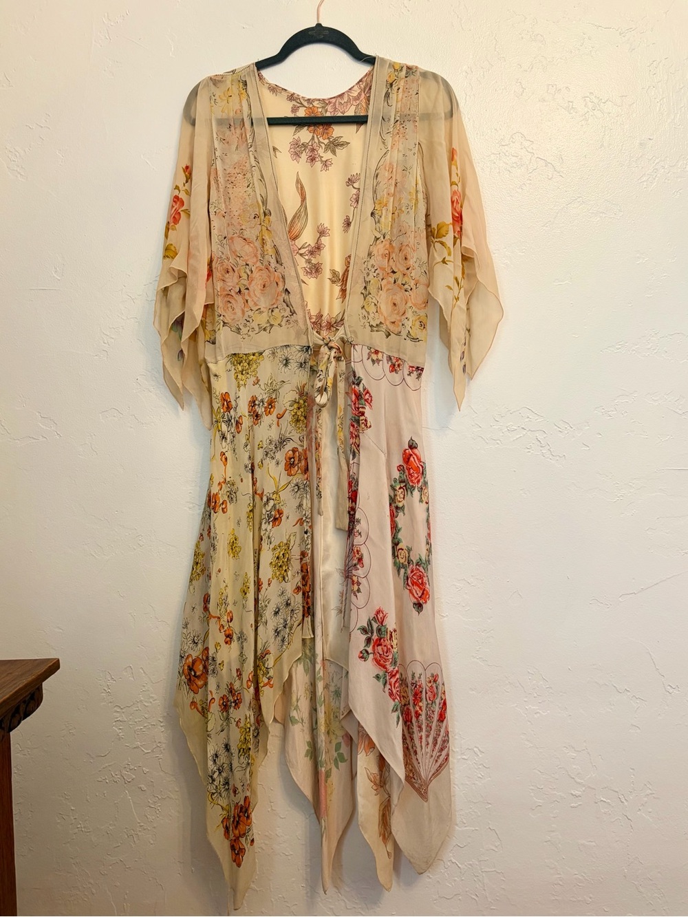 Boho Floral Asymmetrical Hem Kimono Cardigan, M